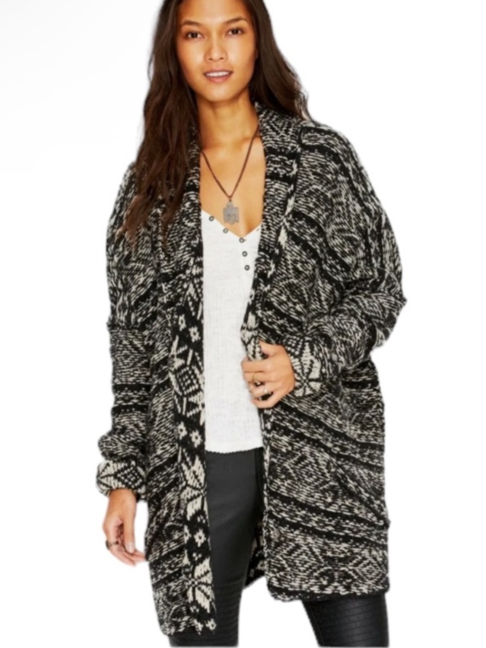 Free People Hidden Snowflake Wool Oversized Cardigan Size S
